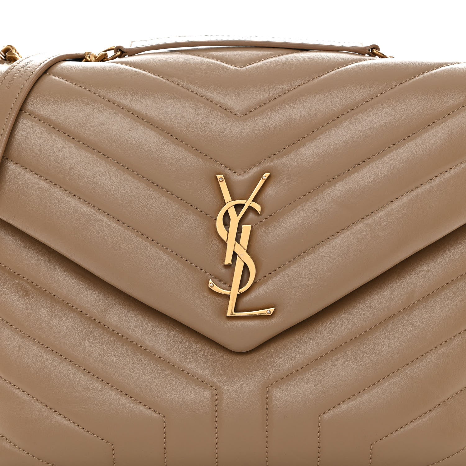 Saint Laurent Calfskin Y Quilted Monogram Medium Loulou Chain Satchel Dark Latte 7 of 11