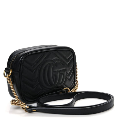 Gucci Calfskin Matelasse Mini GG Marmont Chain Shoulder Bag Black 3 of 10
