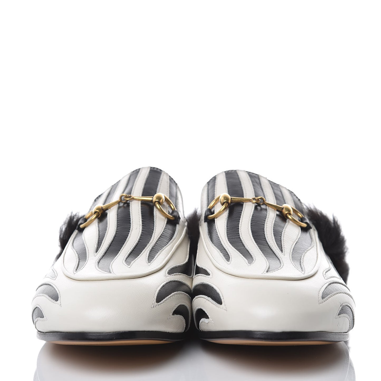 Malaga Kid Fur Zebra Inlay Womens Princetown Slippers 41.5 Mystic White Black