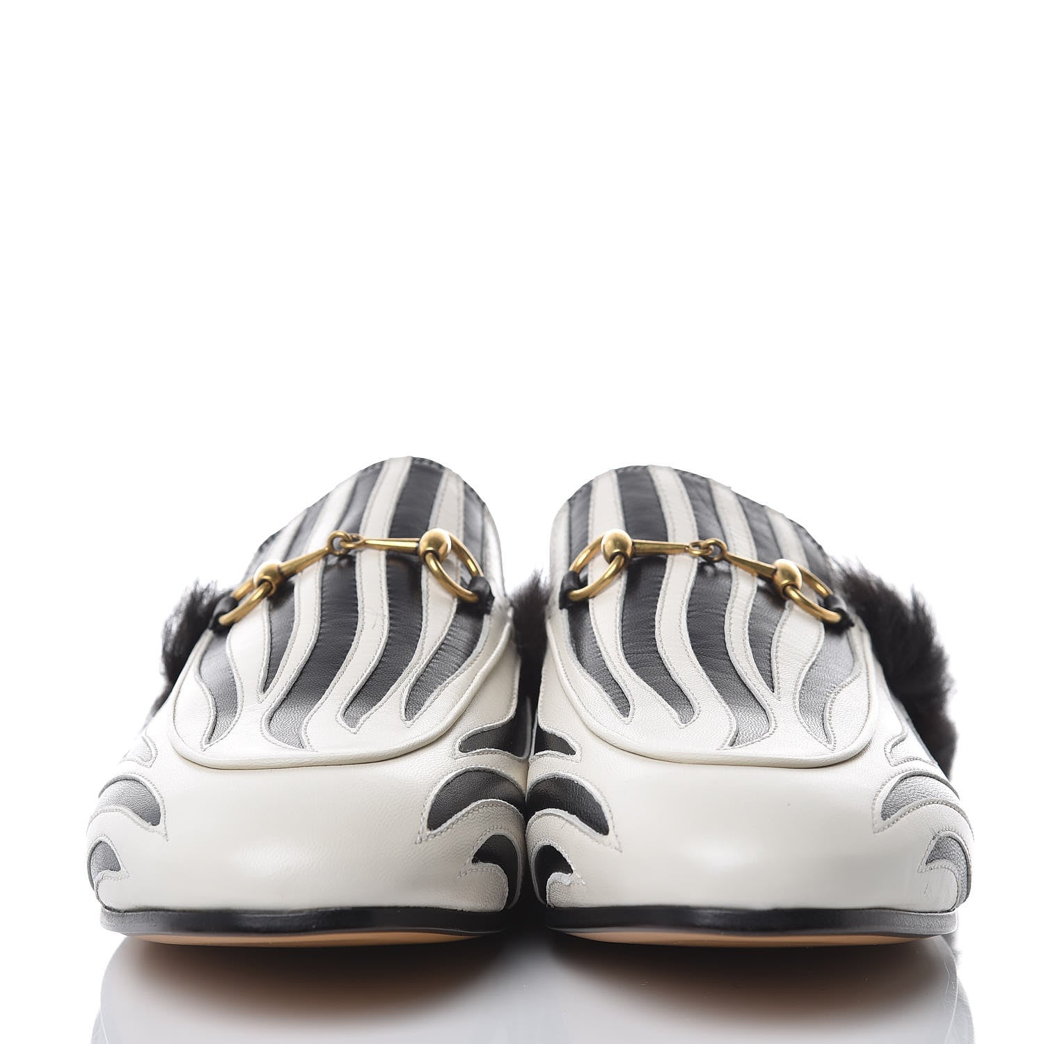 Gucci Malaga Kid Fur Zebra Inlay Womens Princetown Slippers 41.5 Mystic White Black 2 of 7