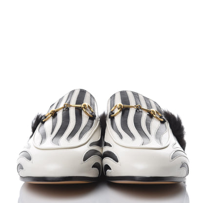 Gucci Malaga Kid Fur Zebra Inlay Womens Princetown Slippers 41.5 Mystic White Black 2 of 7