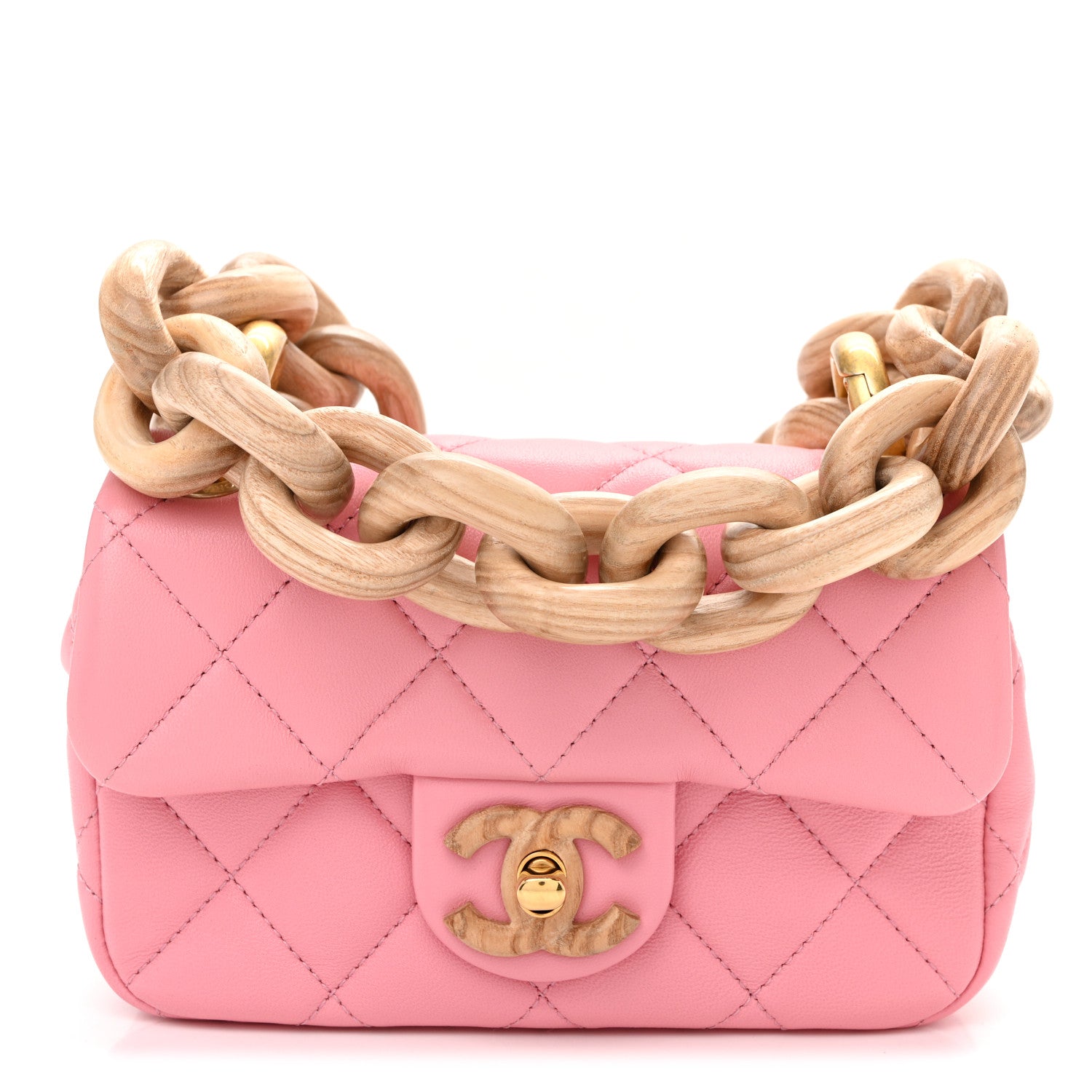 Chanel Lambskin Wenge Quilted Mini Fashion Wood Square Flap Pink 1 of 10