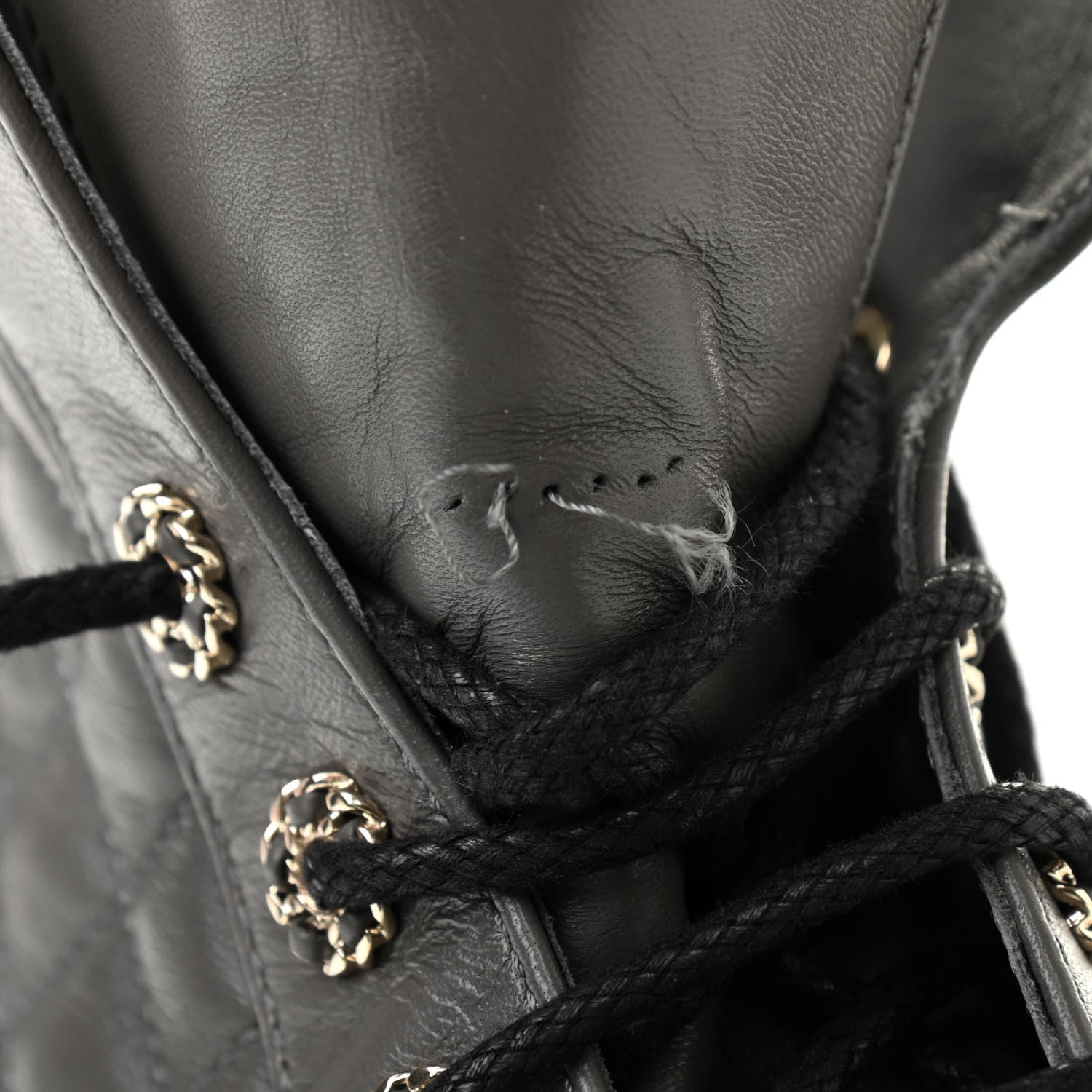 Chanel Shiny Lambskin Quilted Lace Up Combat Boots 36.5 Grey Black 11 of 12