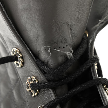 Chanel Shiny Lambskin Quilted Lace Up Combat Boots 36.5 Grey Black 11 of 12