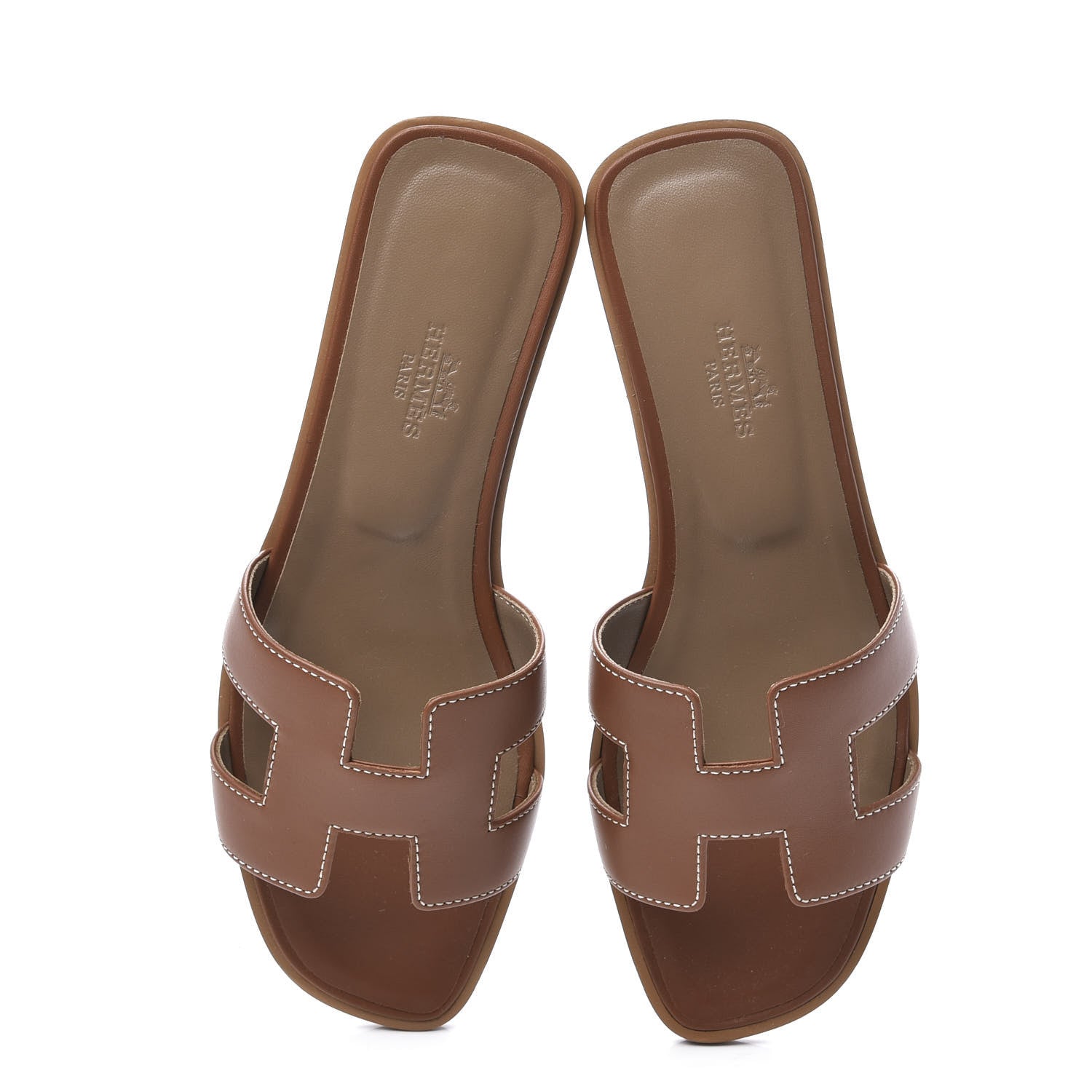 Hermes Box Calfskin Oran Sandals 36.5 Gold 5 of 12