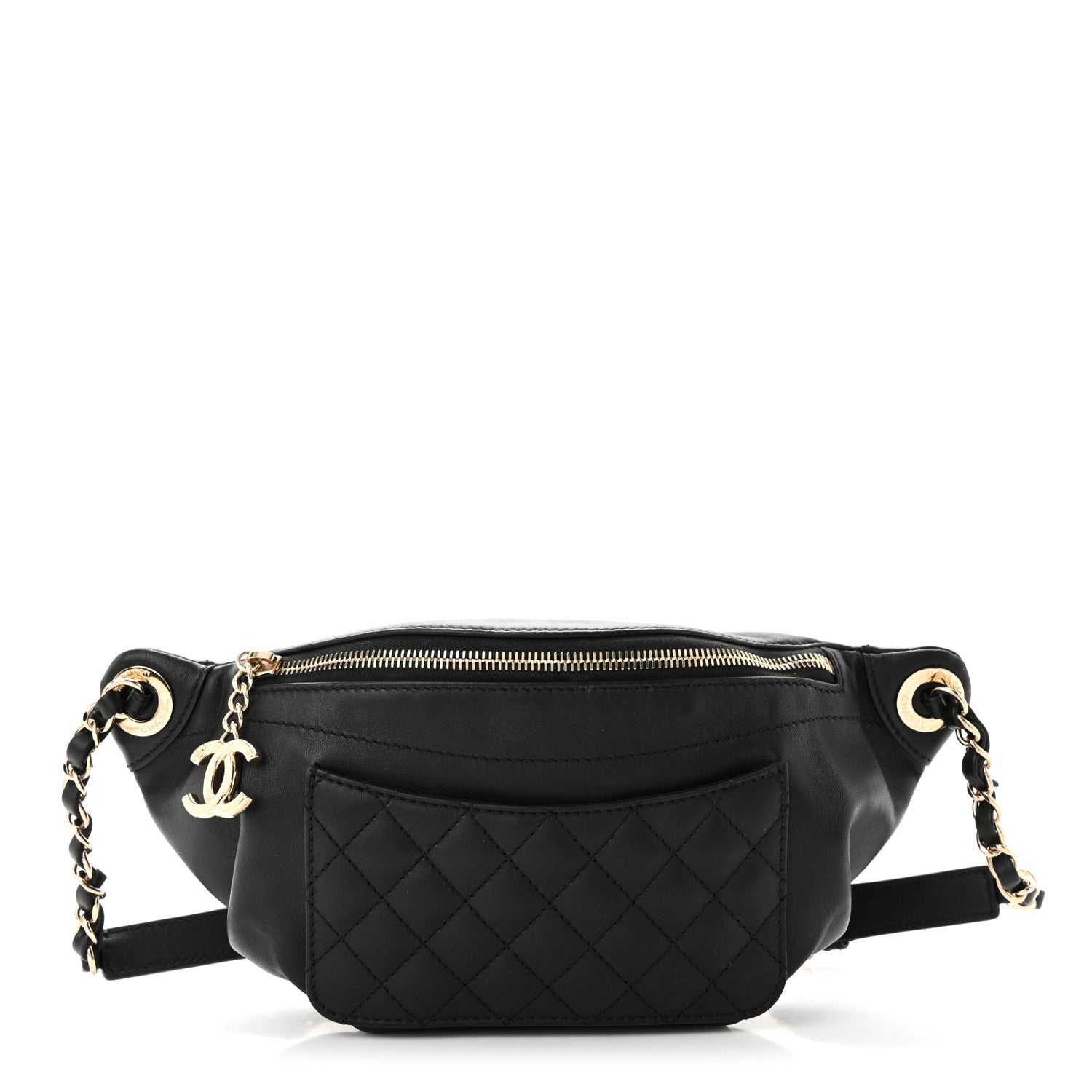Chanel Lambskin Quilted Waist Bag Fanny Pack Black Black 1 of 10