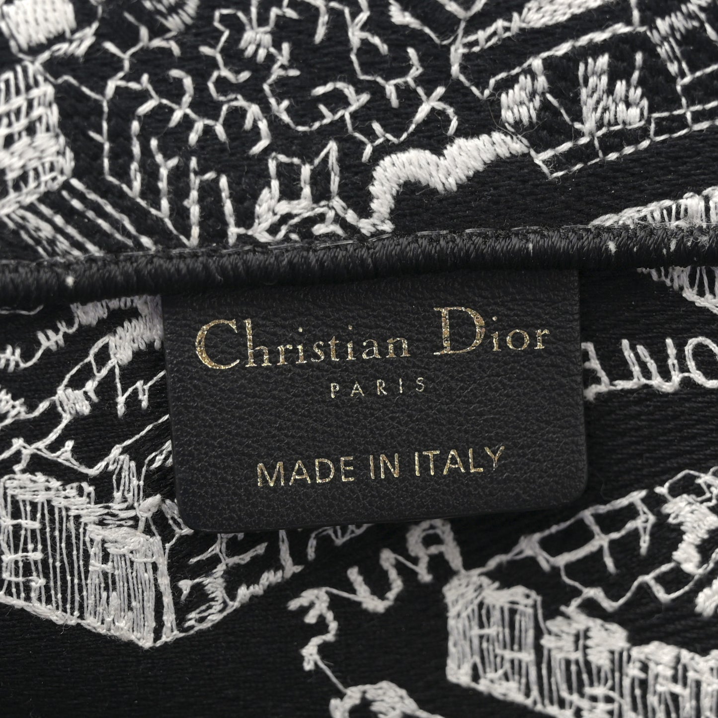 Canvas Embroidered Medium Plan De Paris Book Tote Black White