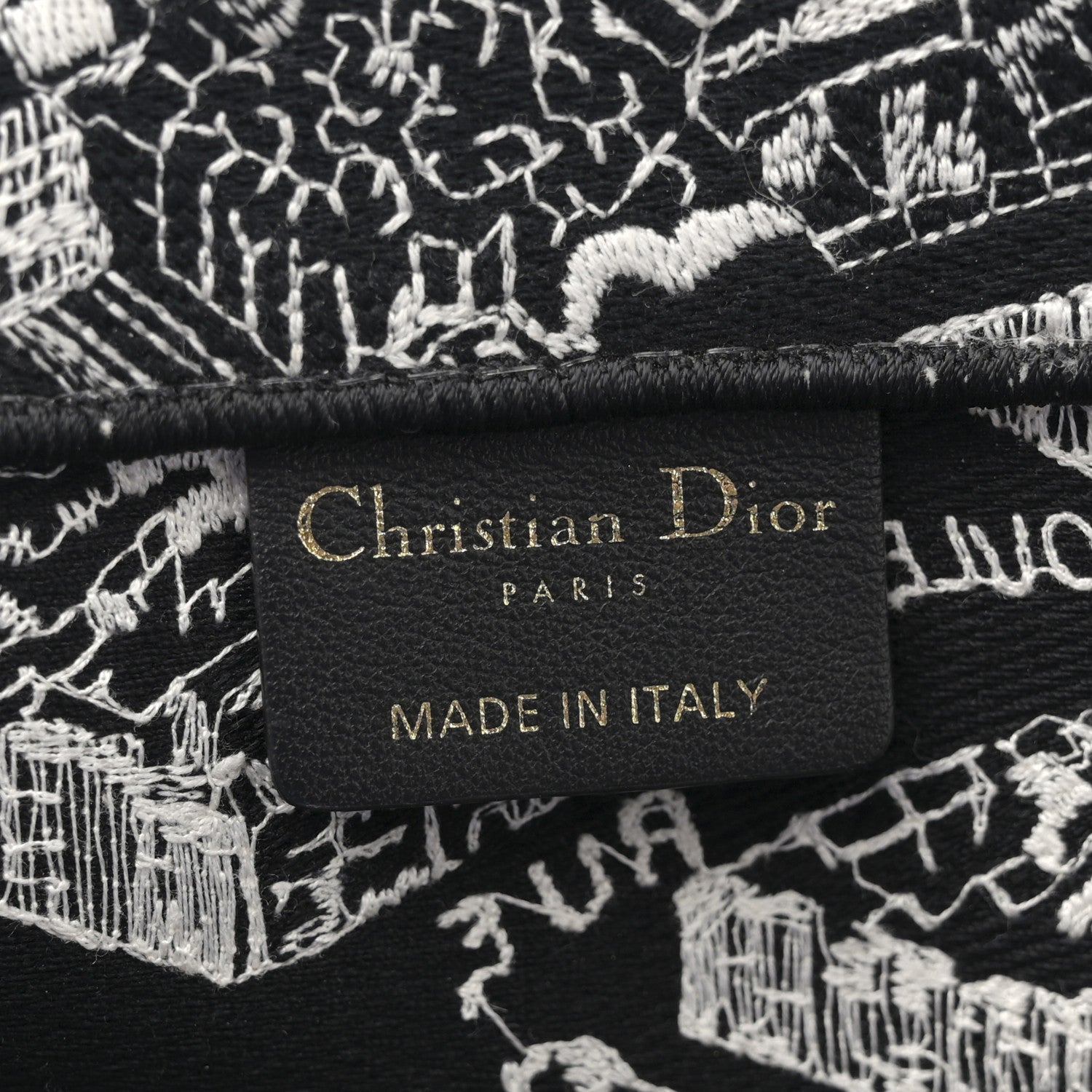 Christian Dior Canvas Embroidered Medium Plan De Paris Book Tote Black White 6 of 11
