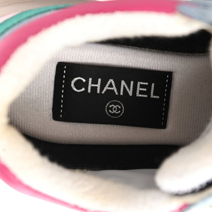 Chanel Nylon Calfskin Suede Womens CC Sneakers 37 Blue Pink 7 of 8