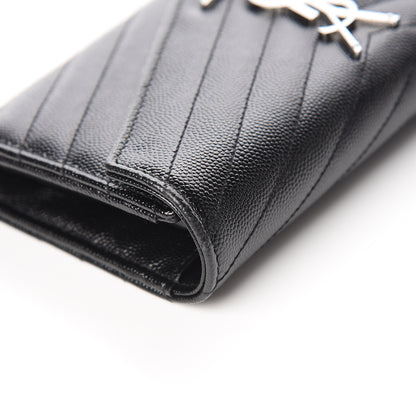Saint Laurent Grain De Poudre Matelasse Chevron Monogram Flap Wallet Black 9 of 14