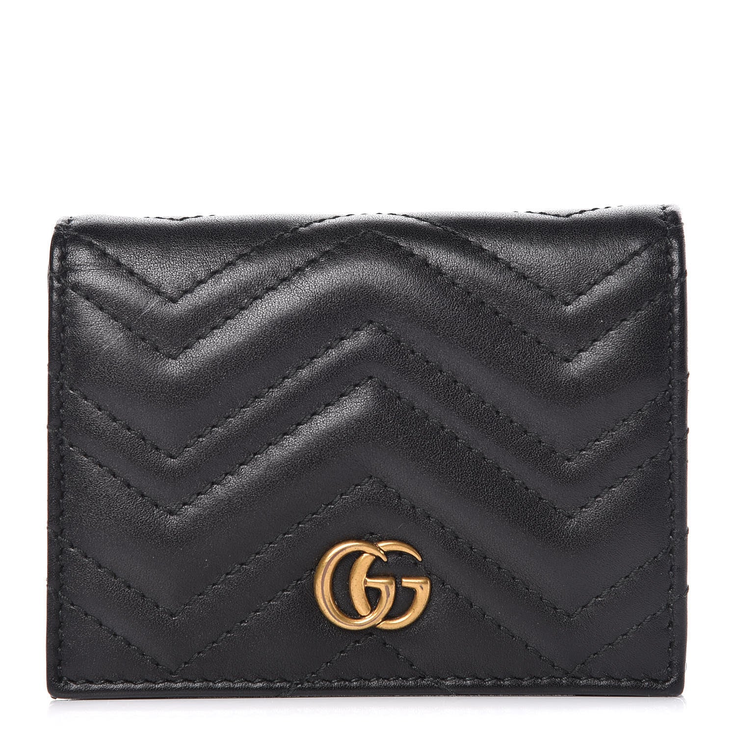 Gucci Calfskin Matelasse GG Marmont Card Case Wallet Black 1 of 10