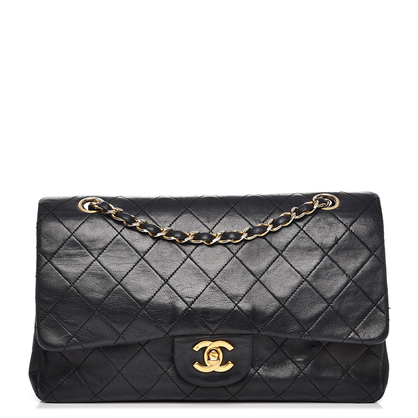 Lambskin Quilted Medium Double Flap Black