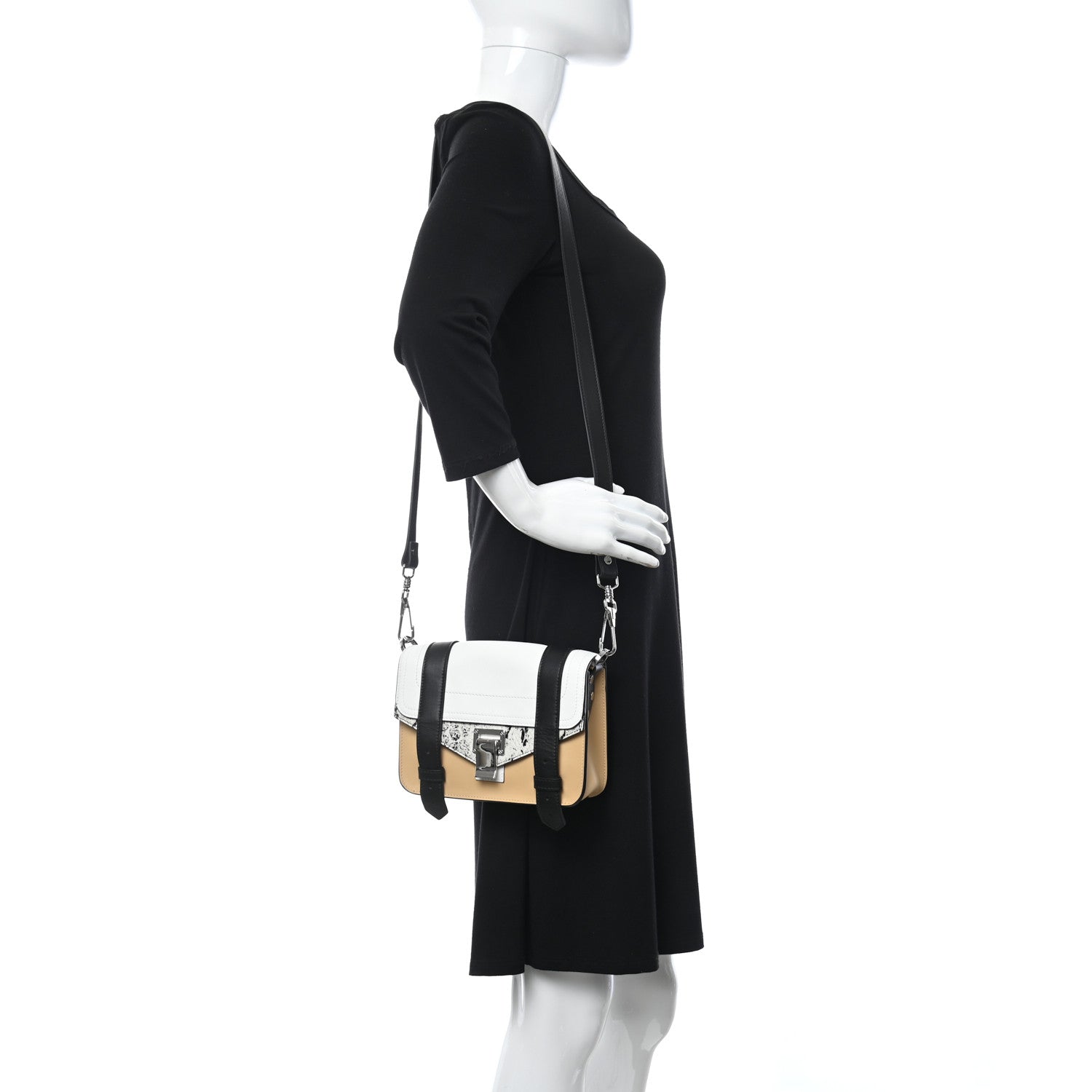 Proenza Schouler Lambskin Snakeskin Embossed PS1 Mini Pouch Messenger Black Sand 2 of 11