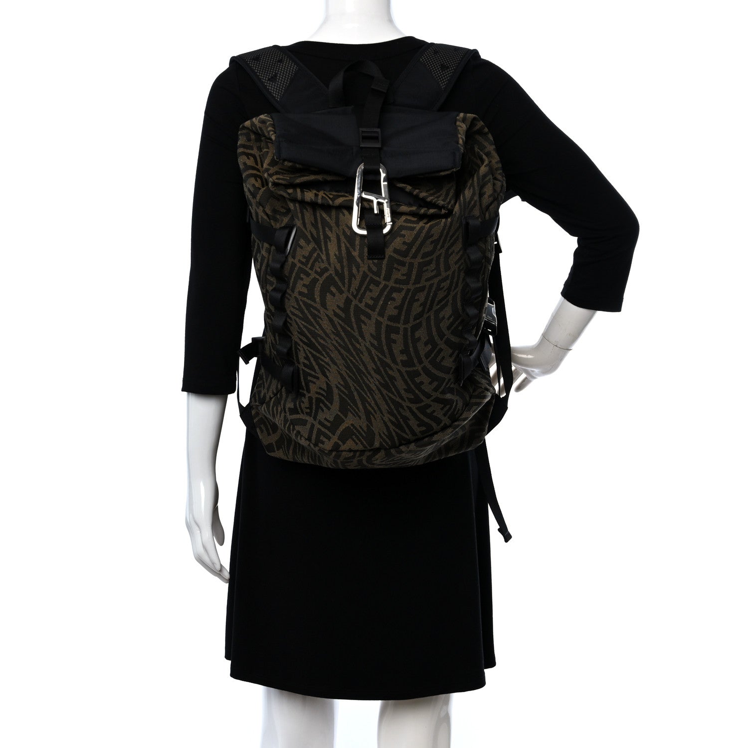 Fendi X SARAH COLEMAN Fabric Jacquard FF Vertigo Ferrino Ripstop Backpack Tobacco Moro Black 2 of 9