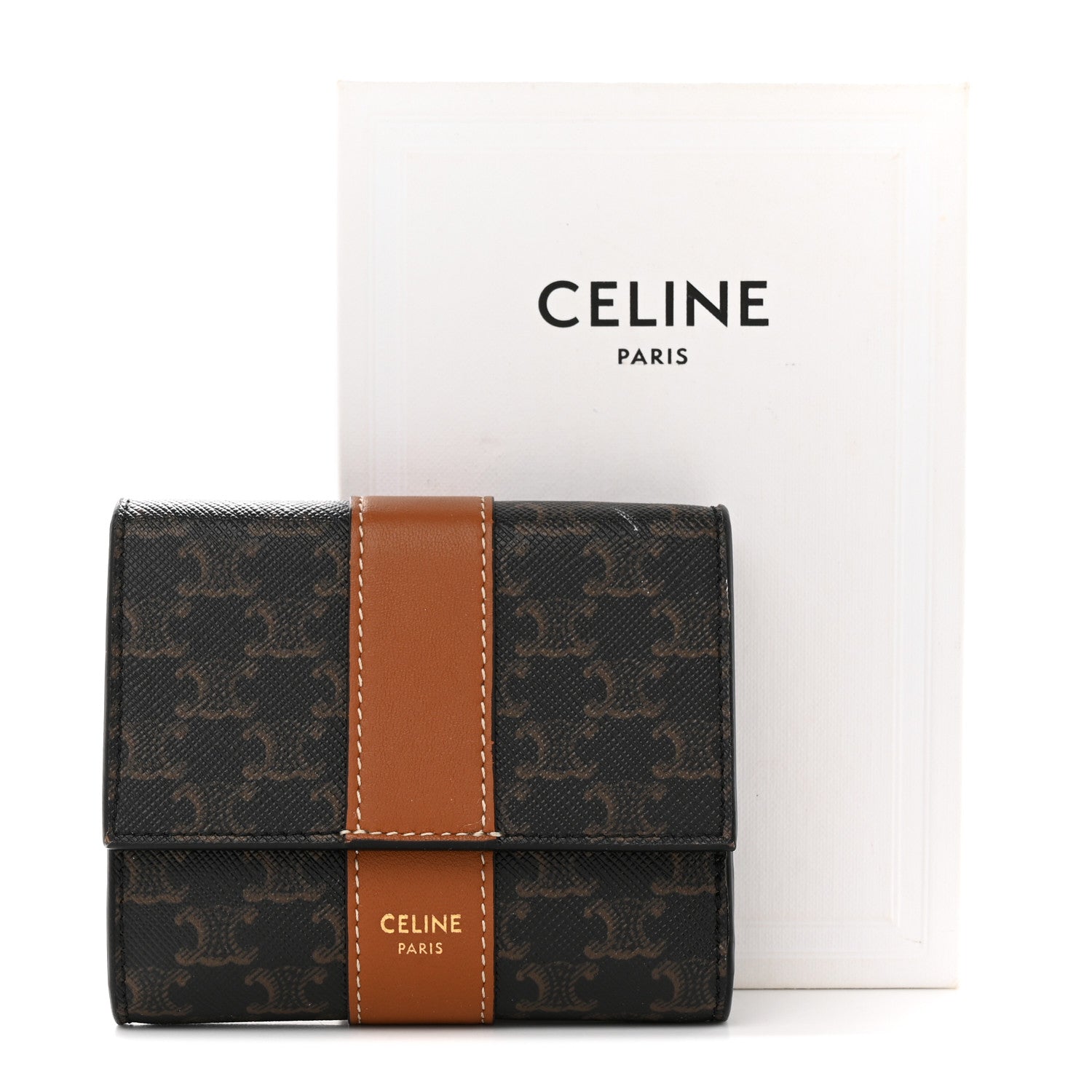 Celine Canvas Triomphe Lambskin Folded Compact Wallet Tan 10 of 10