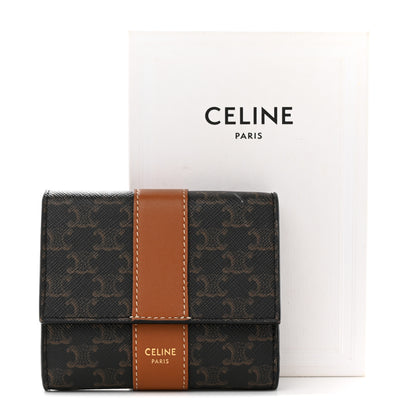 Celine Canvas Triomphe Lambskin Folded Compact Wallet Tan 10 of 10