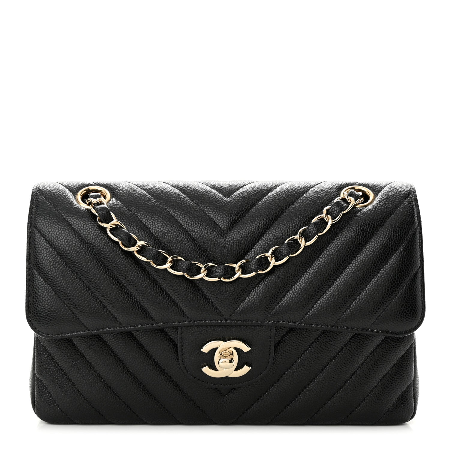 Chanel Caviar Chevron Quilted Small Double Flap Black 1 of 10