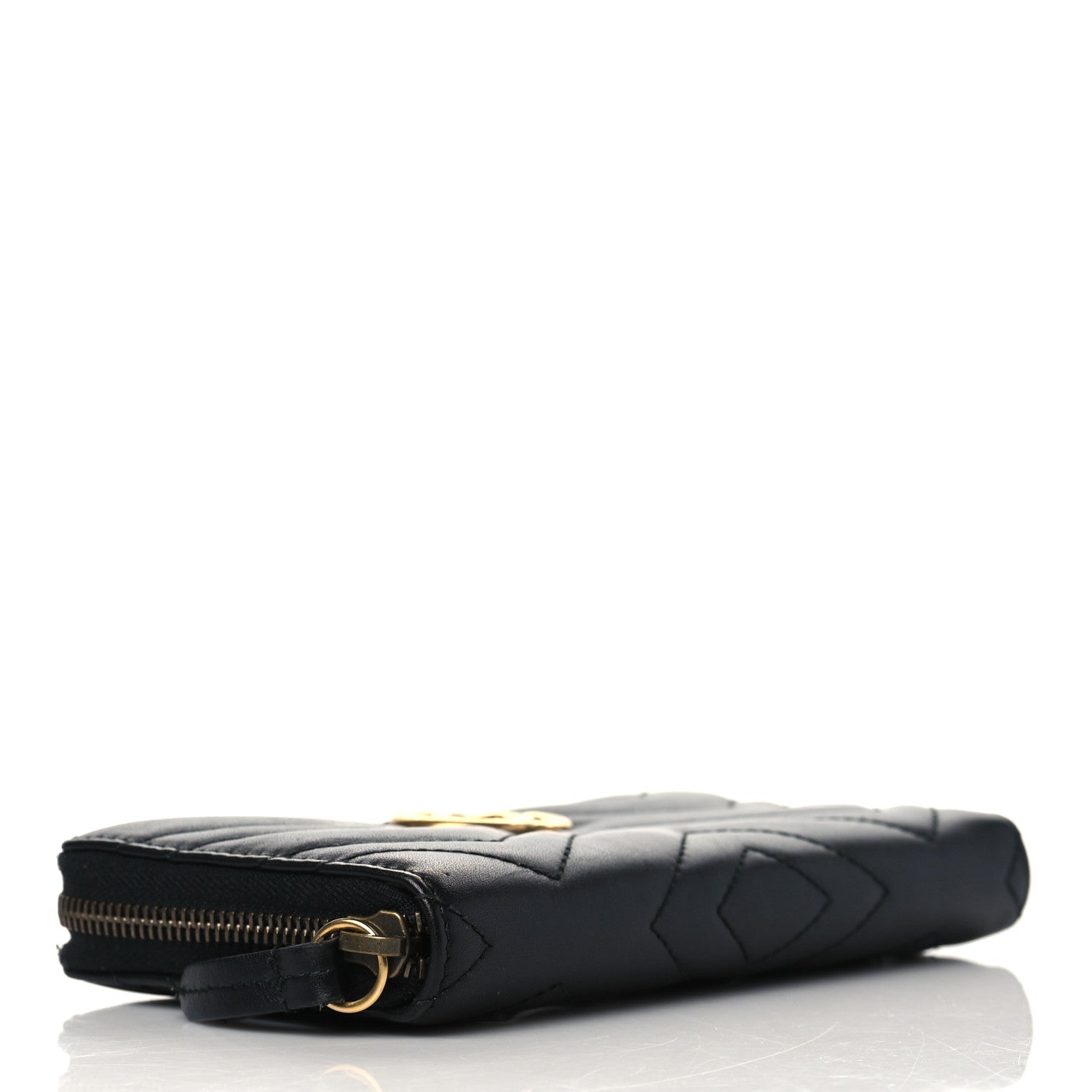 Gucci Calfskin Matelasse GG Marmont Zip Around Wallet Black 4 of 6