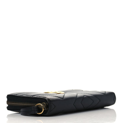 Gucci Calfskin Matelasse GG Marmont Zip Around Wallet Black 4 of 6