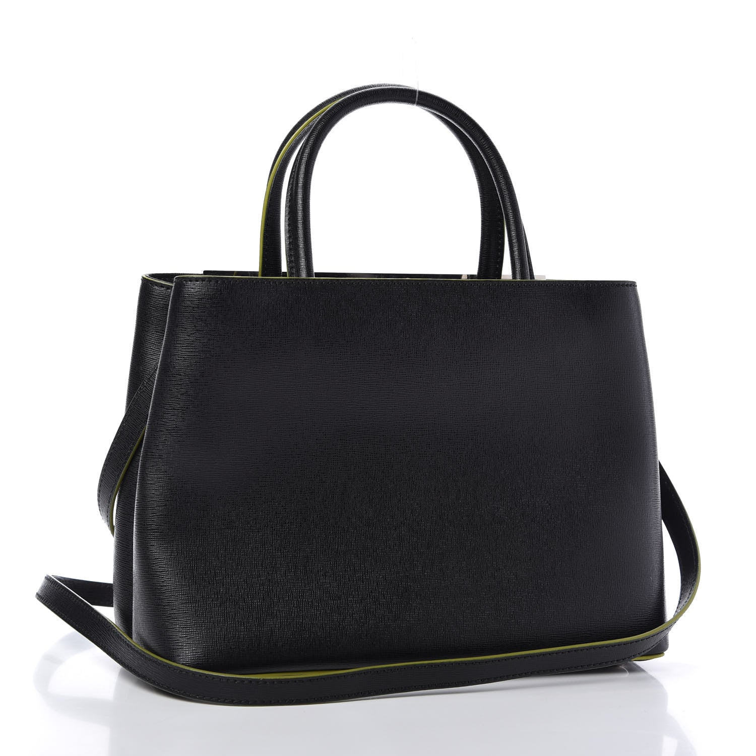 Fendi Vitello Elite Shearling Block Letter Petite 2Jours Tote Black 3 of 10
