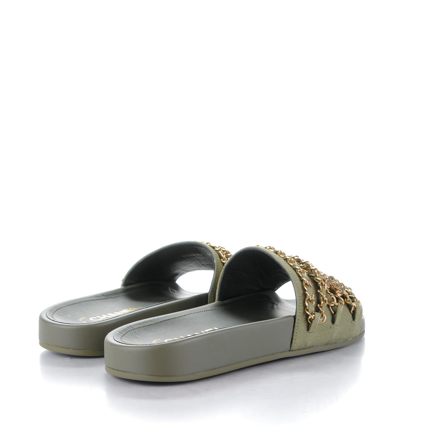 Lambskin Canvas Chain Flat Sandals 37 Green