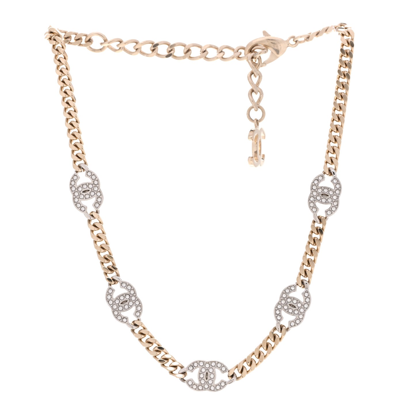 Crystal Chain CC Link Choker Gold Silver