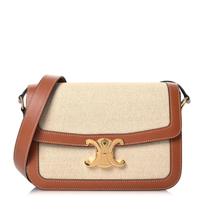Celine Textile Calfskin Classique Triomphe Bag Natural Tan 1 of 15