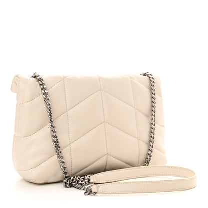 Saint Laurent Lambskin Quilted Toy Loulou Puffer Monogram Chain Satchel Blanc Vintage 3 of 11