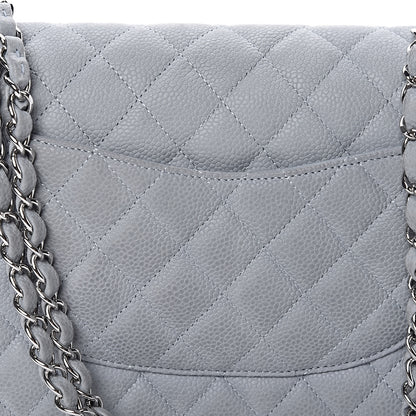 Chanel Iridescent Caviar Quilted Medium Double Flap Light Grey 11 of 14
