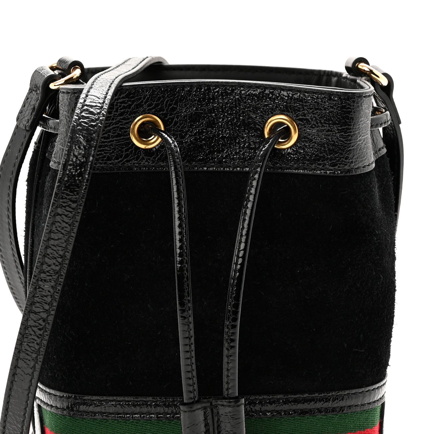 Gucci Suede Patent Web Mini Ophidia Bucket Bag Black 1860298