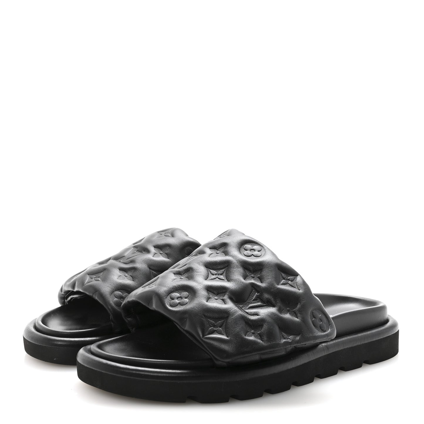 Lambskin Embossed Monogram Pool Pillow Flat Comfort Mule 40 Black