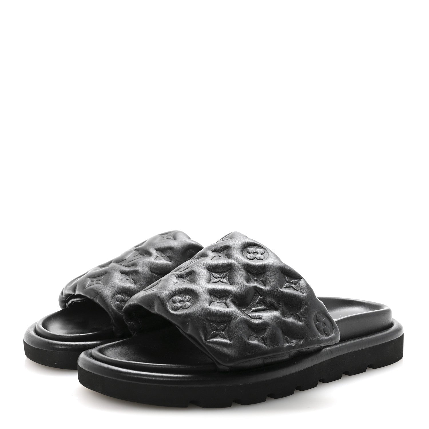 Louis Vuitton Lambskin Embossed Monogram Pool Pillow Flat Comfort Mule 40 Black 4 of 9