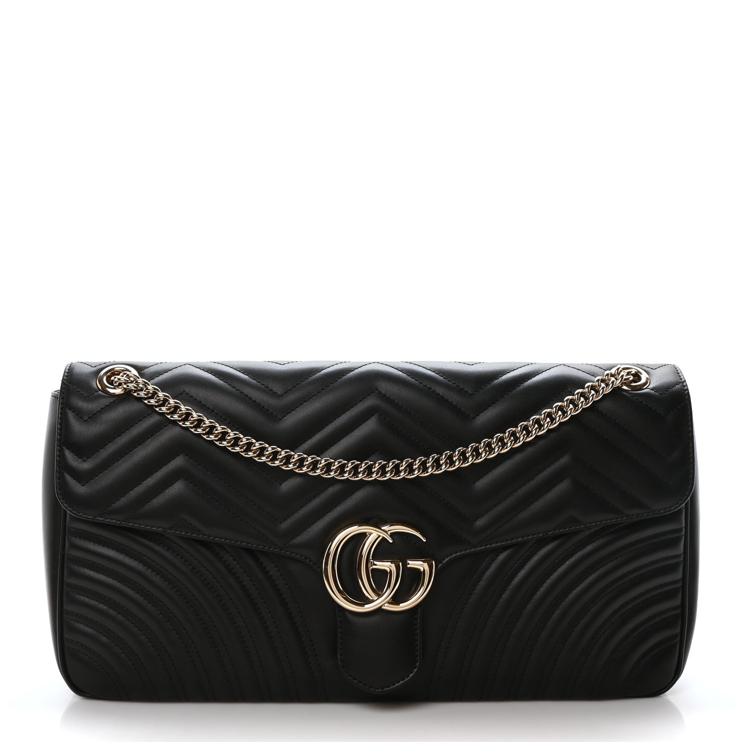 Gucci Calfskin Matelasse Large Horizontal GG Marmont Shoulder Bag Black 1 of 10
