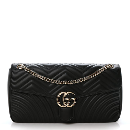 Gucci Calfskin Matelasse Large Horizontal GG Marmont Shoulder Bag Black 1 of 10