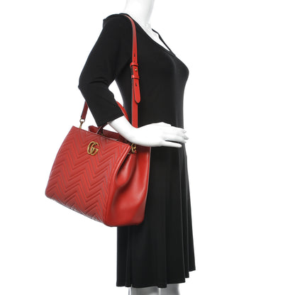 Gucci Calfskin Matelasse Medium GG Marmont Tote Hibiscus Red 2 of 13