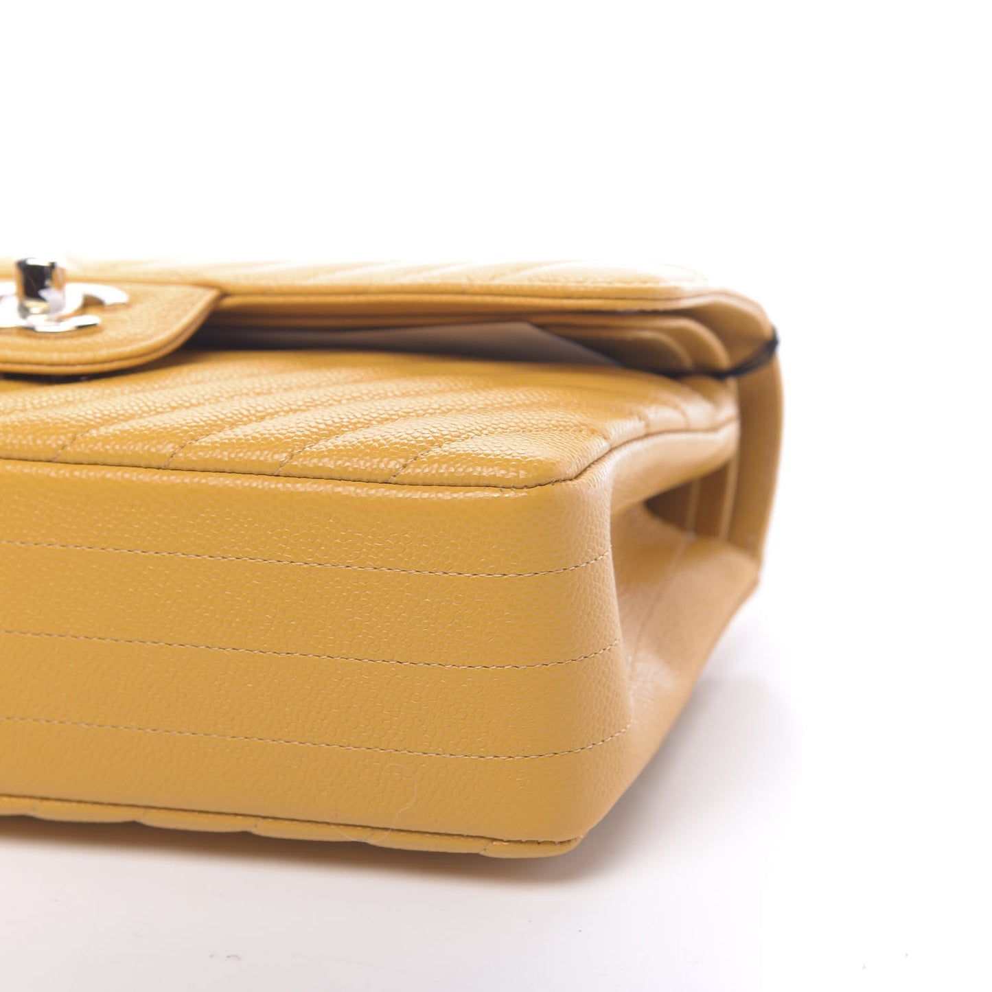 Caviar Chevron Quilted Small Double Flap Yellow