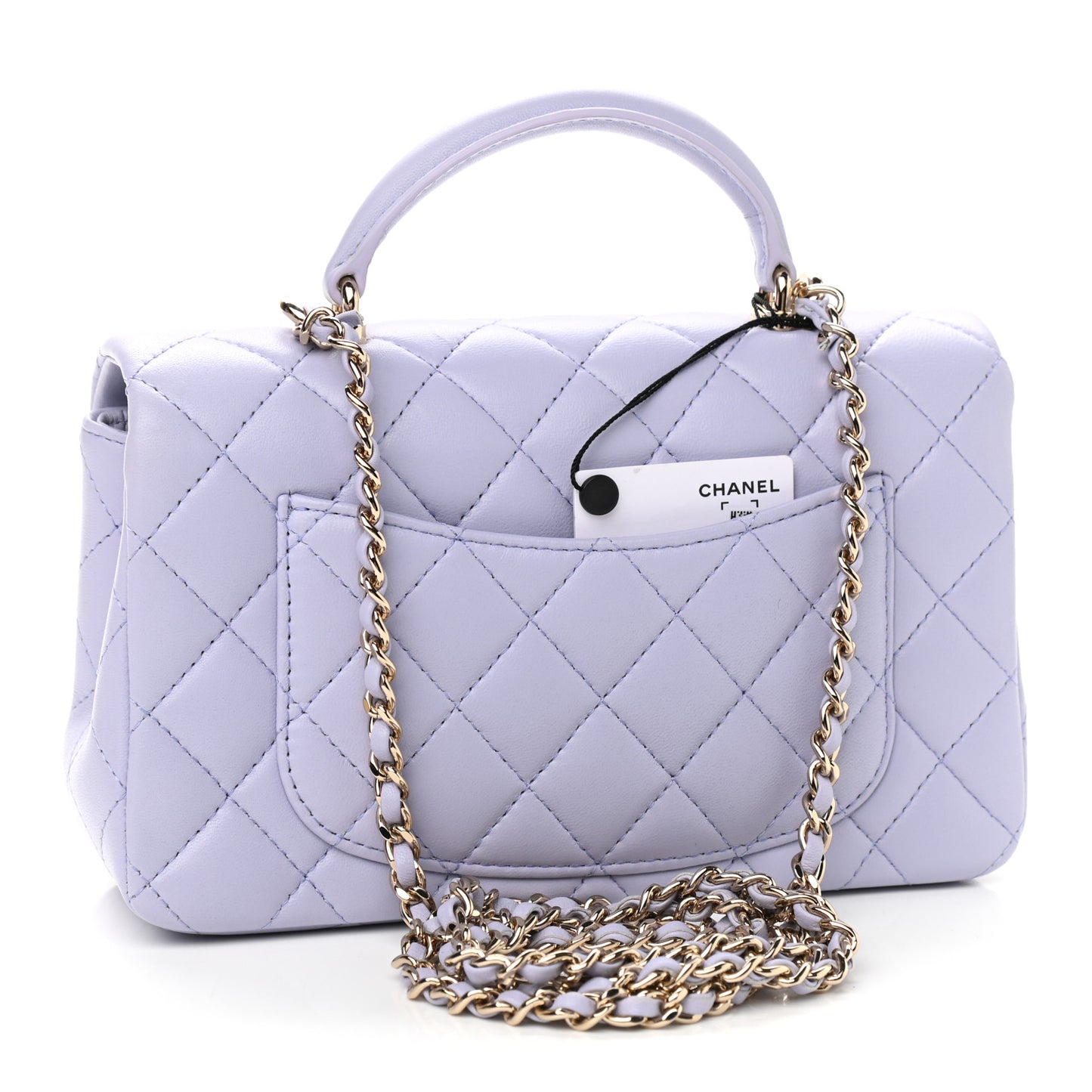 Lambskin Quilted Mini Top Handle Rectangular Flap Light Purple