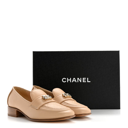 Chanel Lambskin Quilted Womens CC Loafers 37 Dark Beige 10 of 10