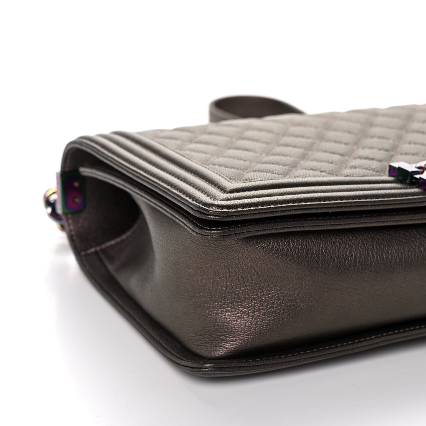 Iridescent Goatskin Quilted New Medium Boy Flap Bronze
