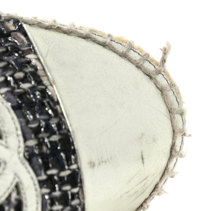 Chanel Metallic Tweed Lambskin CC Espadrilles 39 Blue Black Silver 15 of 16