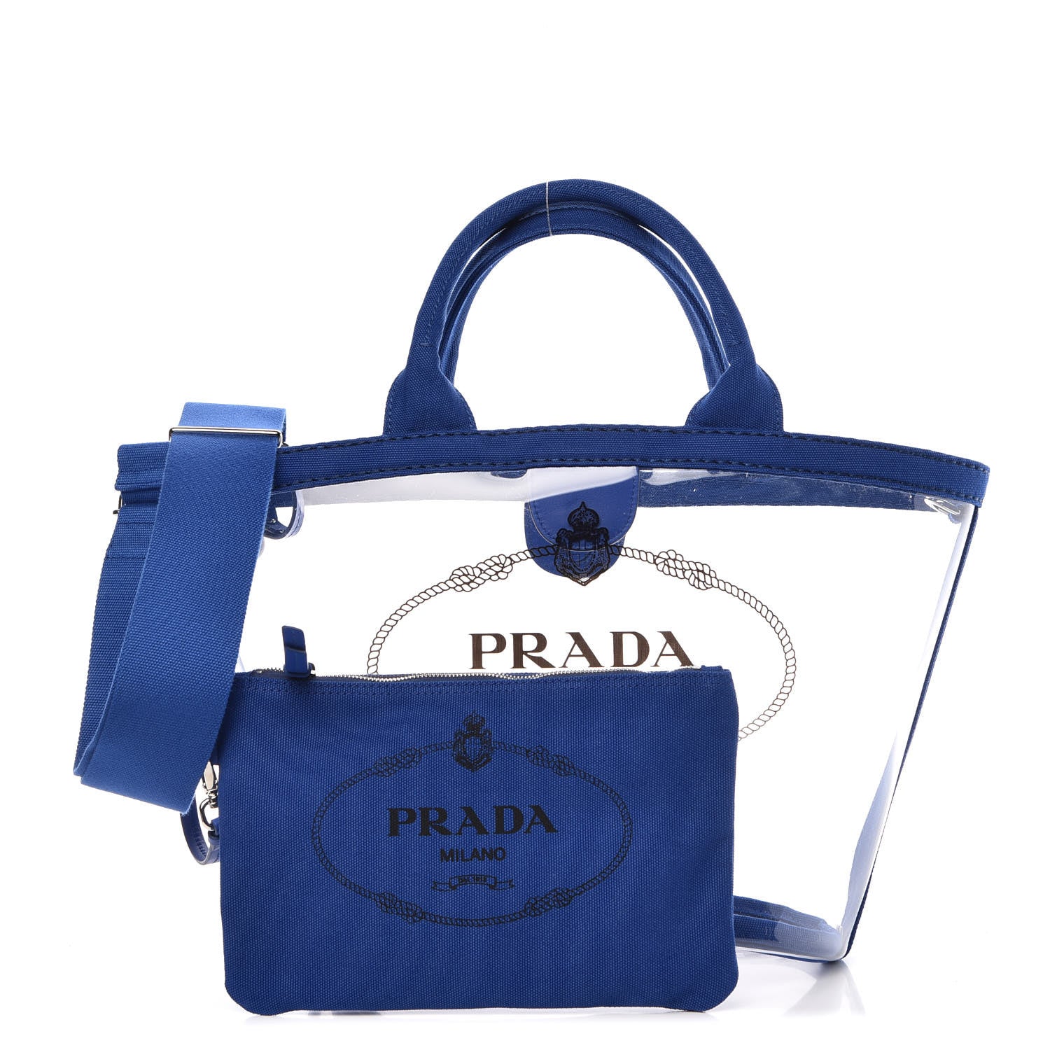 Prada Plexiglass Canapa Small Shopper Tote Cobalto 3 of 9