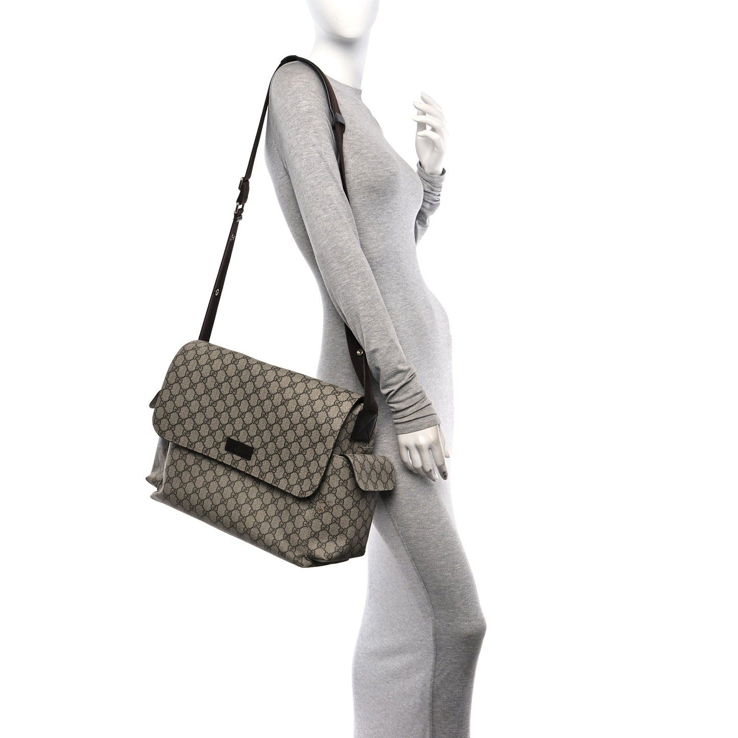 GG Plus Monogram Messenger Diaper Bag Dark Brown