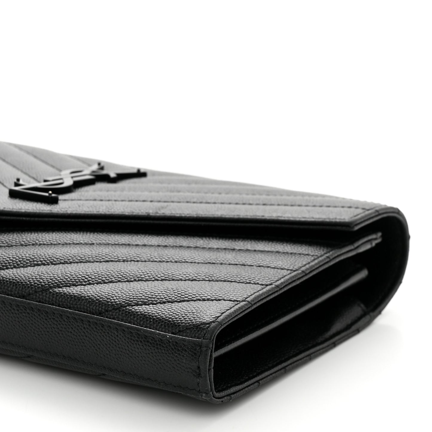 Grain De Poudre Matelasse Chevron Monogram Monochrome Chain Wallet Black