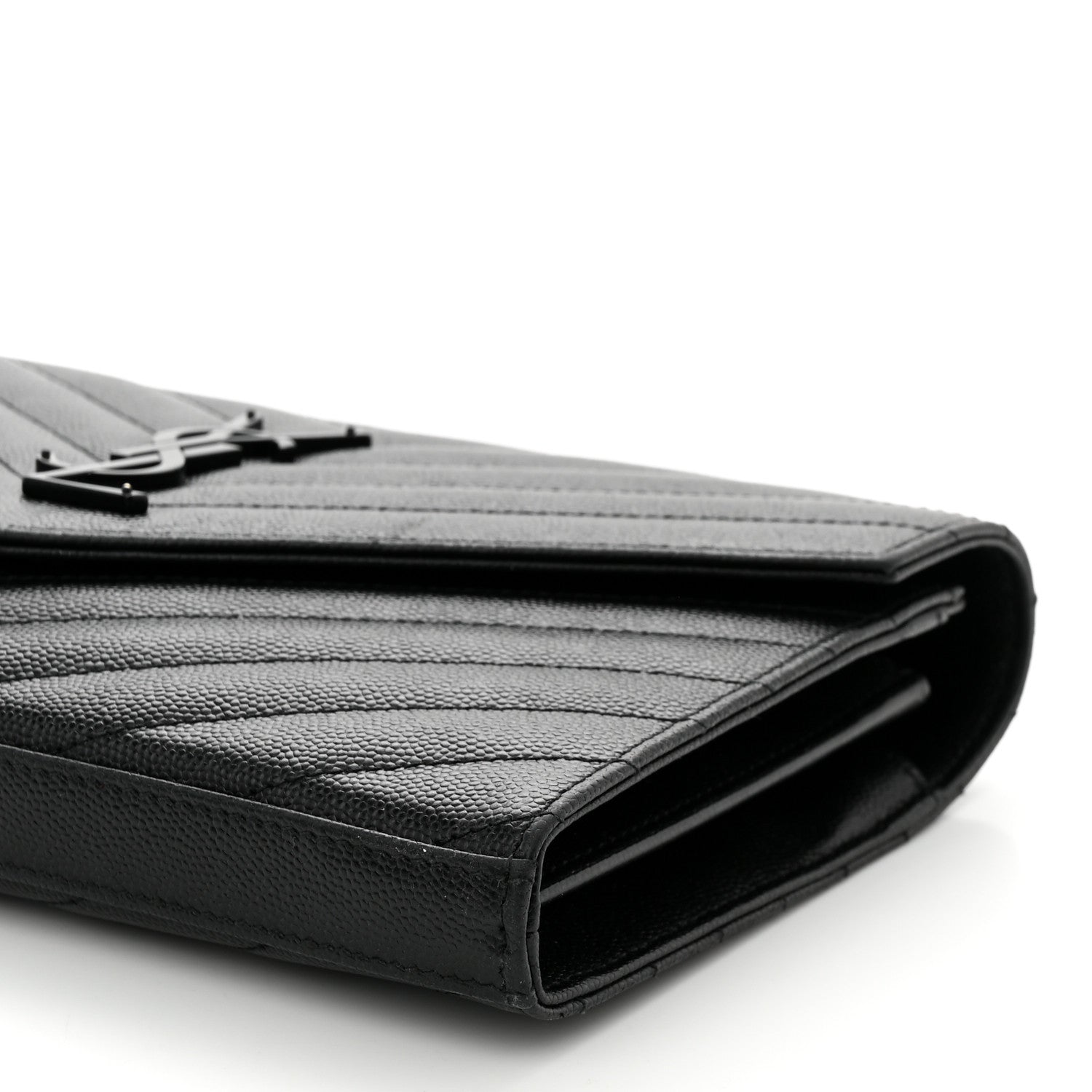 Saint Laurent Grain De Poudre Matelasse Chevron Monogram Monochrome Chain Wallet Black 10 of 10