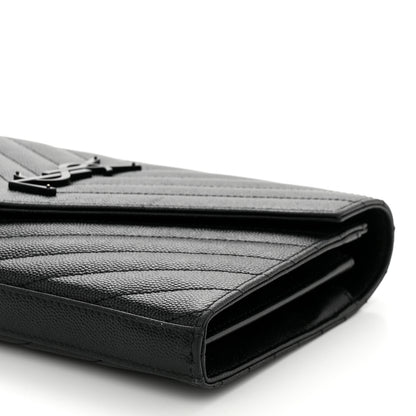Saint Laurent Grain De Poudre Matelasse Chevron Monogram Monochrome Chain Wallet Black 10 of 10