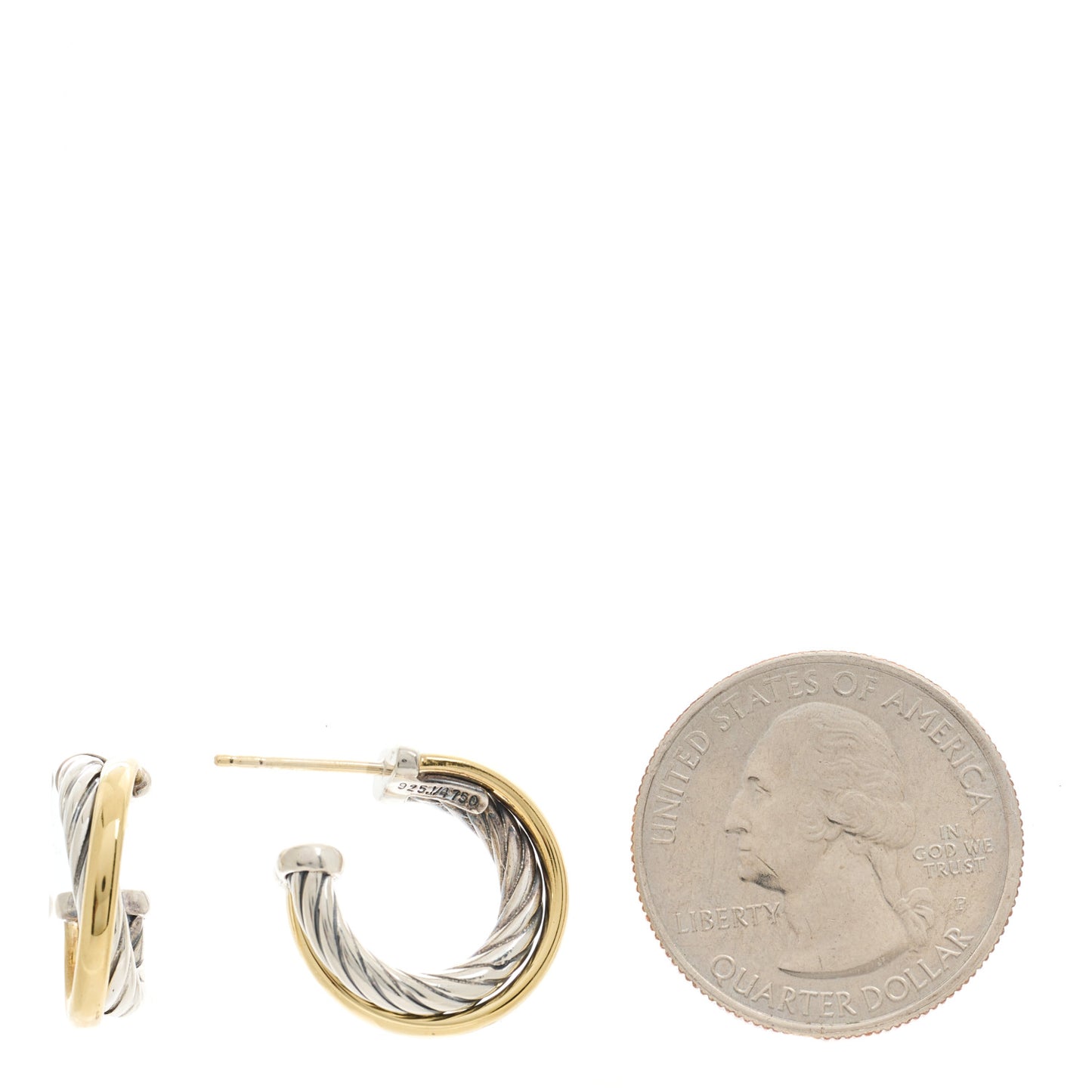 Sterling Silver 18K Yellow Gold 17mm Crossover Cable Hoop Earrings