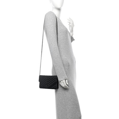 Chanel Sheepskin Chevron Wallet On Chain WOC Black 2 of 10