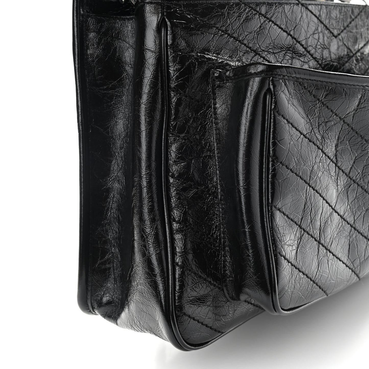 Crinkled Calfskin Matelasse Monogram Large Niki Chain Satchel Black