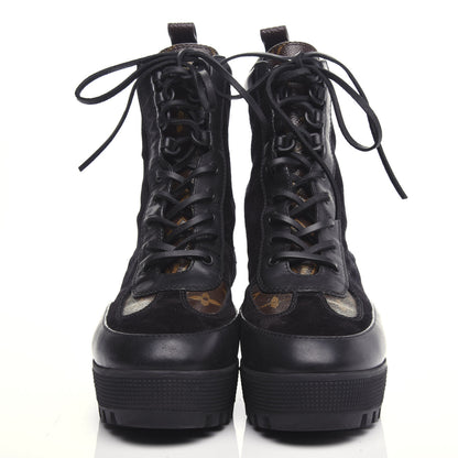Louis Vuitton Suede Calfskin Monogram Laureate Platform Desert Boots 40 Black 2 of 10