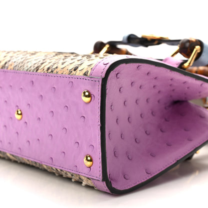 Gucci Snakeskin Ostrich Mini Diana Tote Bag Beige Blue Purple 10 of 15